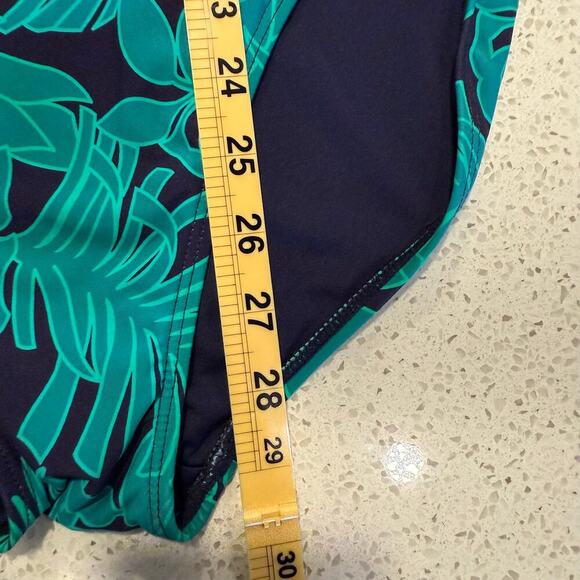 Lands End One Piece Swimsuit L Navy Teal Blue Tropical Racerback Modest Swimwear - Picture 6 of 6